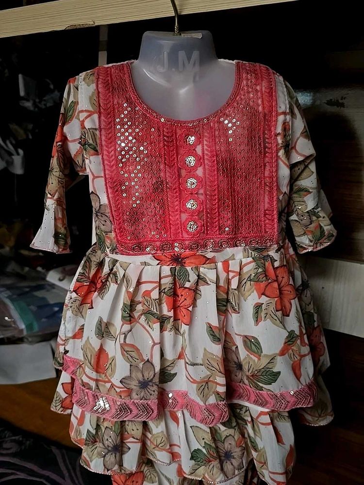 Girls Floral Print Party Dress