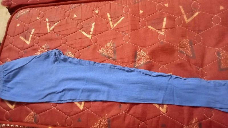 Blue Cotton Blend Leggings