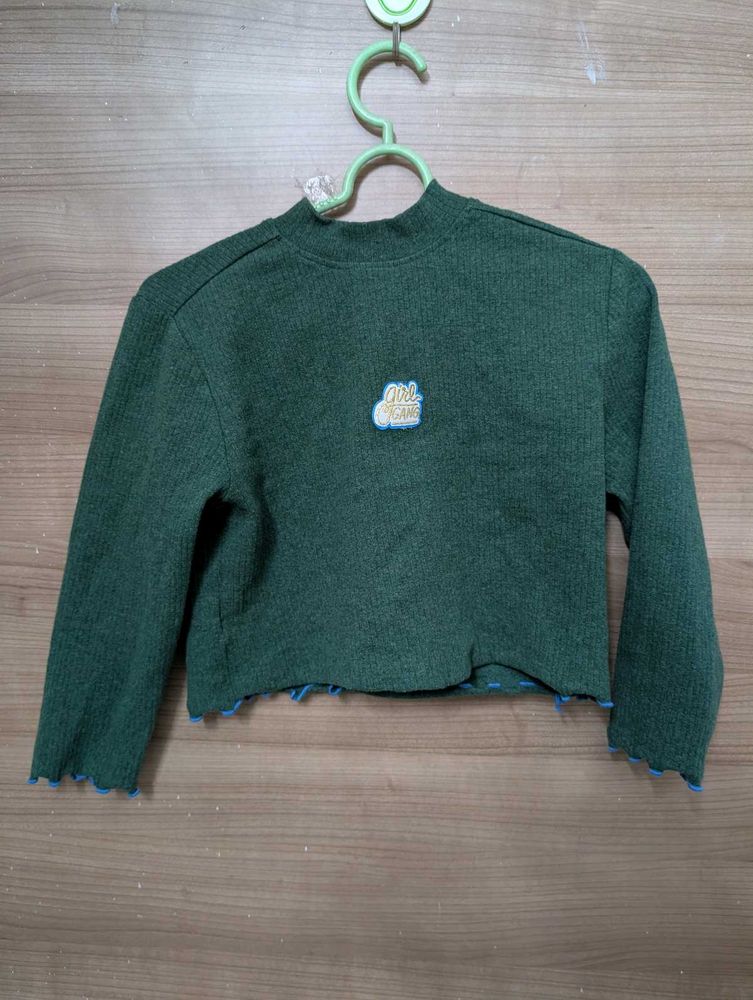 Green Ribbed Crop Top