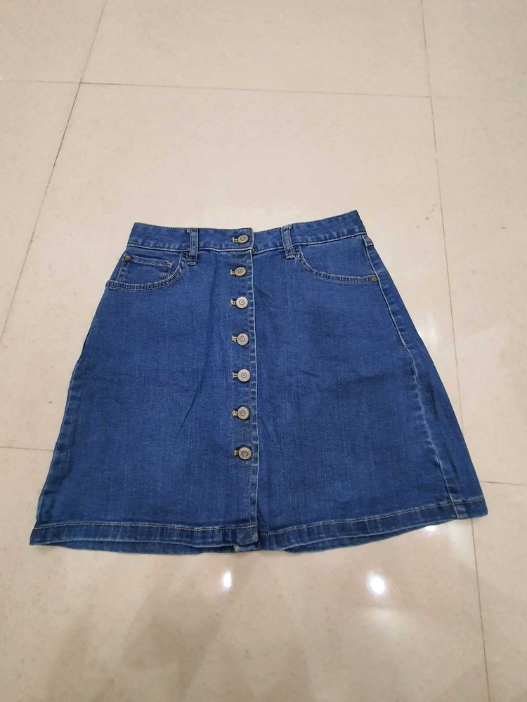 Denim Button-Front Skirt