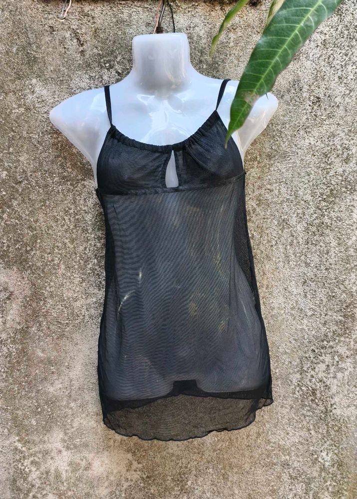 15121. Sheer Black Cami Slip