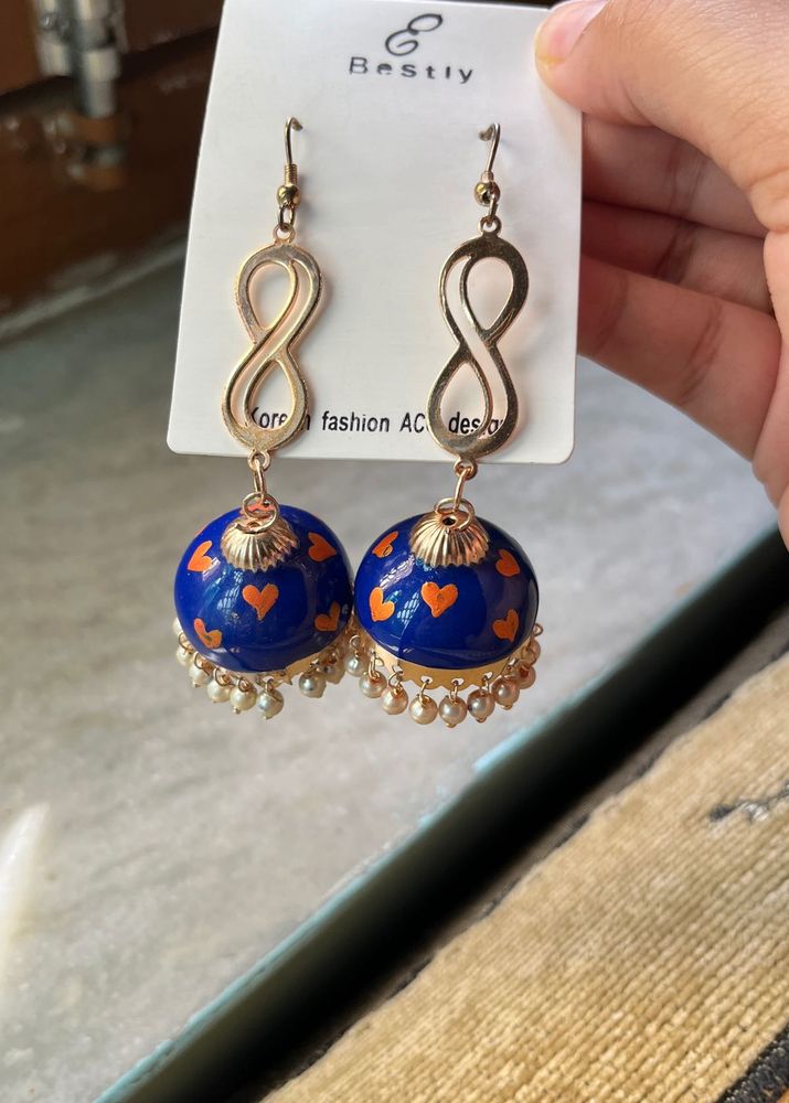 Blue Heart Jhumka Earrings