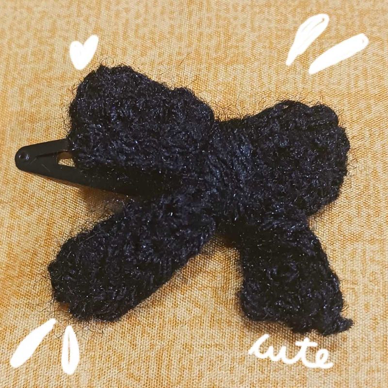 Cute Black Crochet Bow Clip