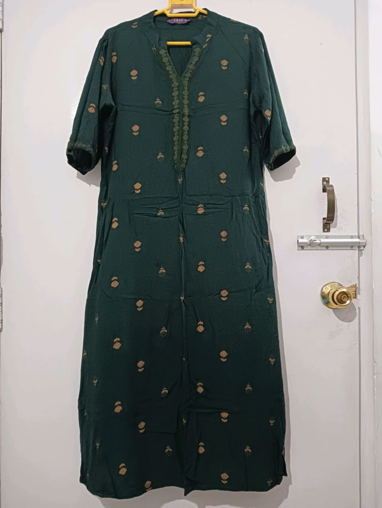 Libas Green fabric printed kurti and Gerua blue printed kurti