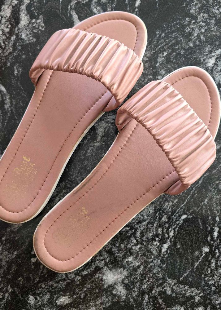 Pink Ruched Slide Sandals