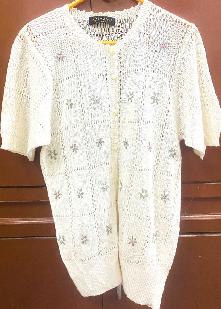 Beautiful Off Whitw Shear Top With Embroided Flow