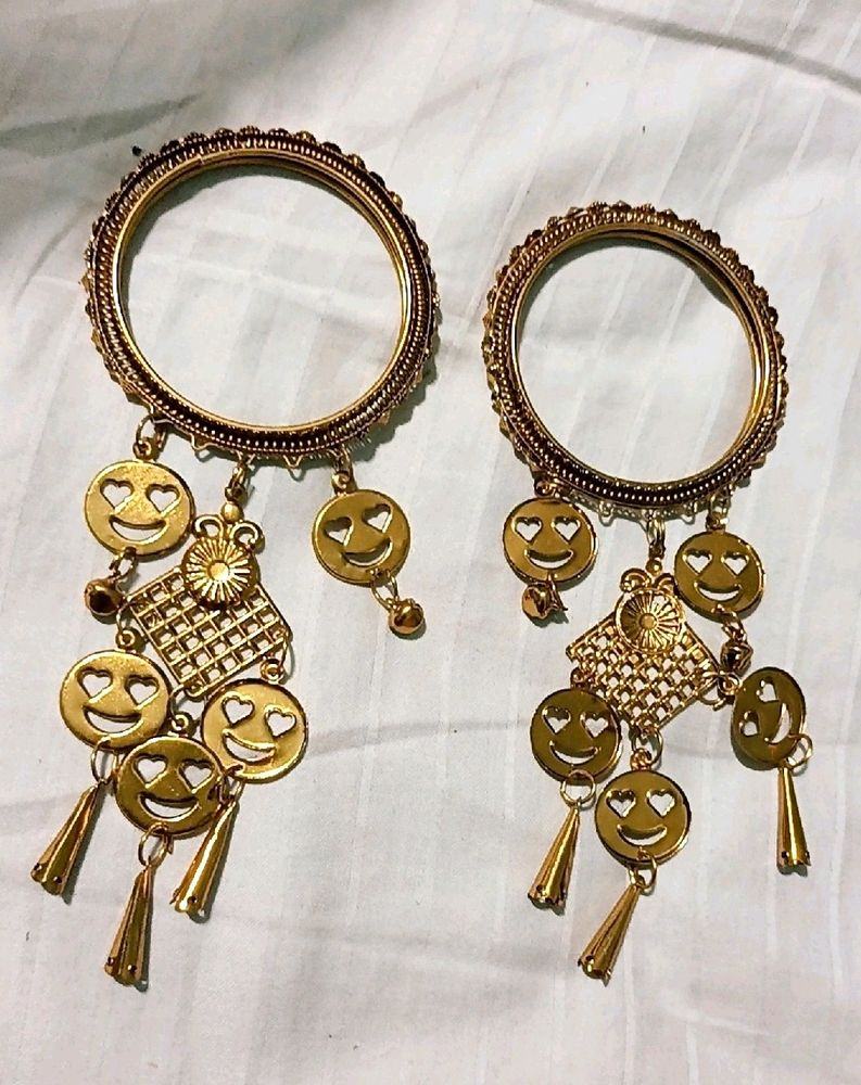 Golden Kangan Bangles With Kaleere Jhumke Beautiful Not Used Beautiful Designer