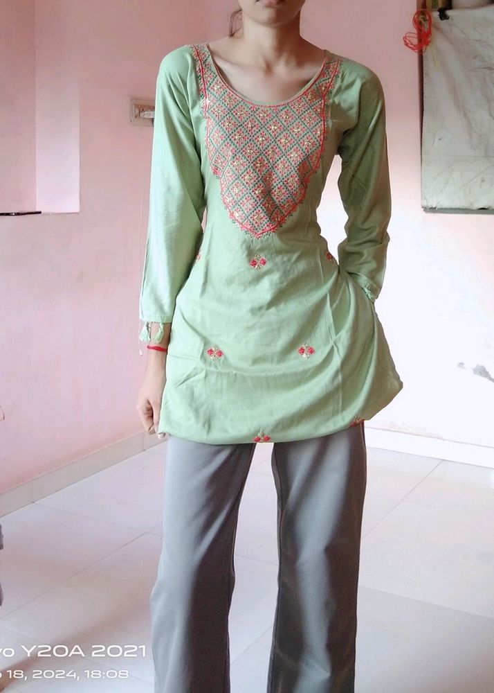 Light Embroidery Work Pista Kurti