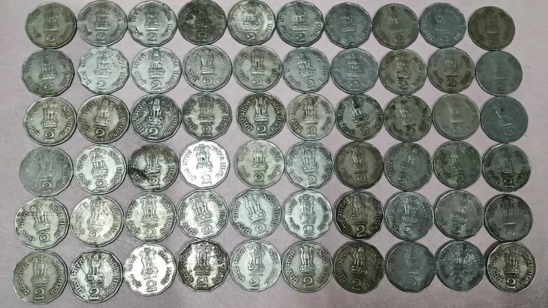 Rare Old 2 Rupee Coins 60 Pcs