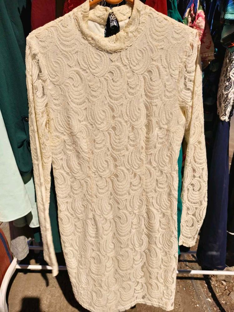 Elegant White Lace Bodycon Dress S-M