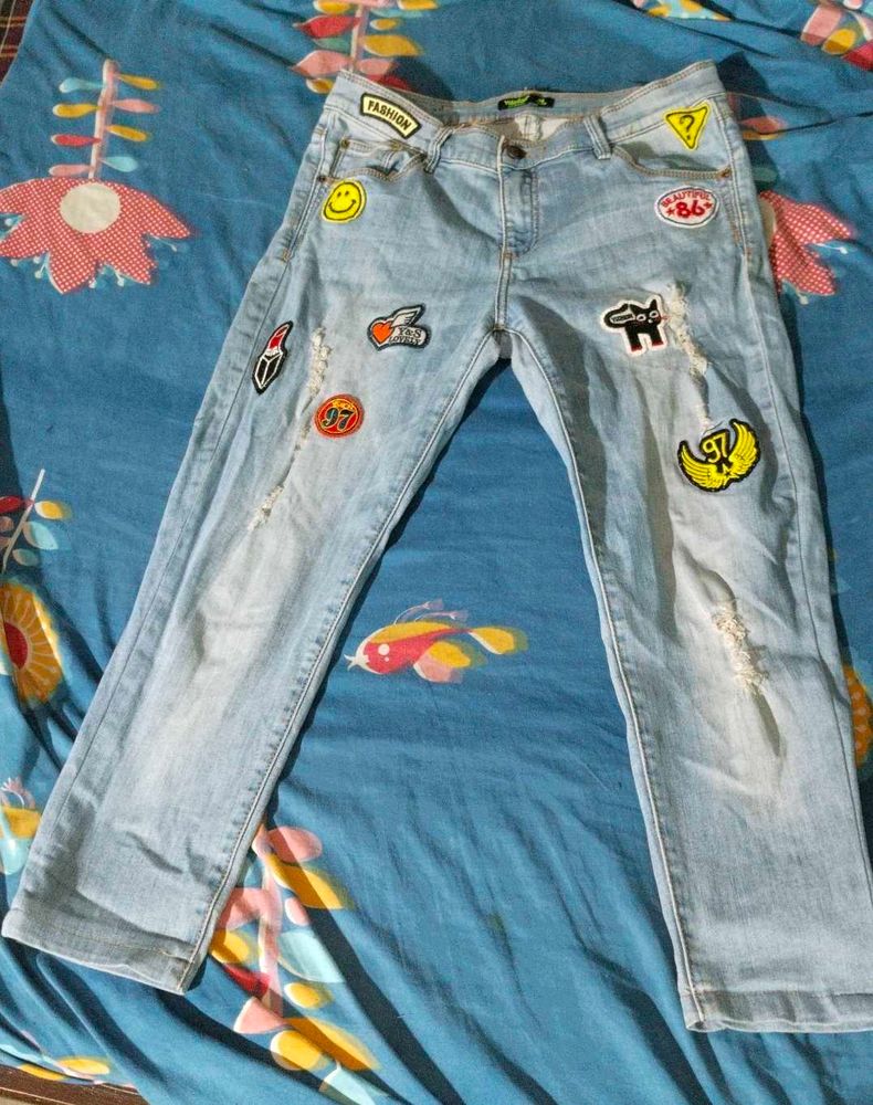 Patched Denim Jeans