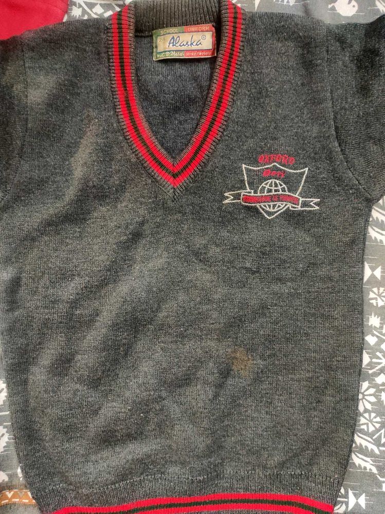 Grey Woolen Sweater with Red &amp; Green Strip