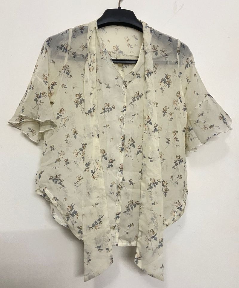 Sheer Floral Blouse – Korean Soft Girl Aesthetic