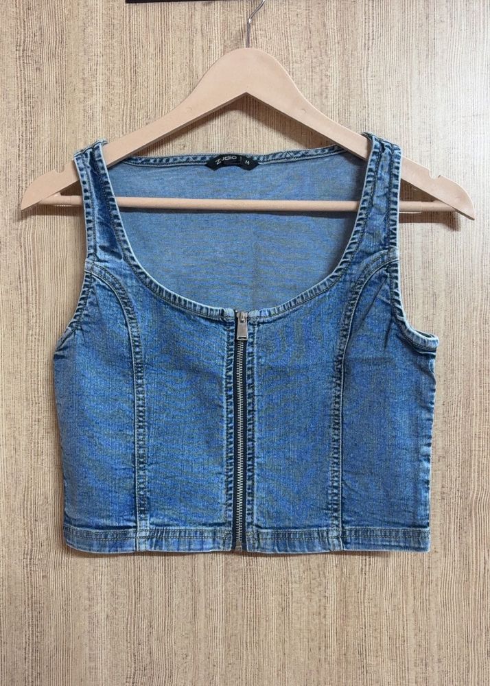 Denim Zip Crop Top