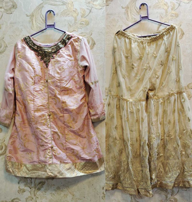 Pink Kurti with Embroidered Garara
