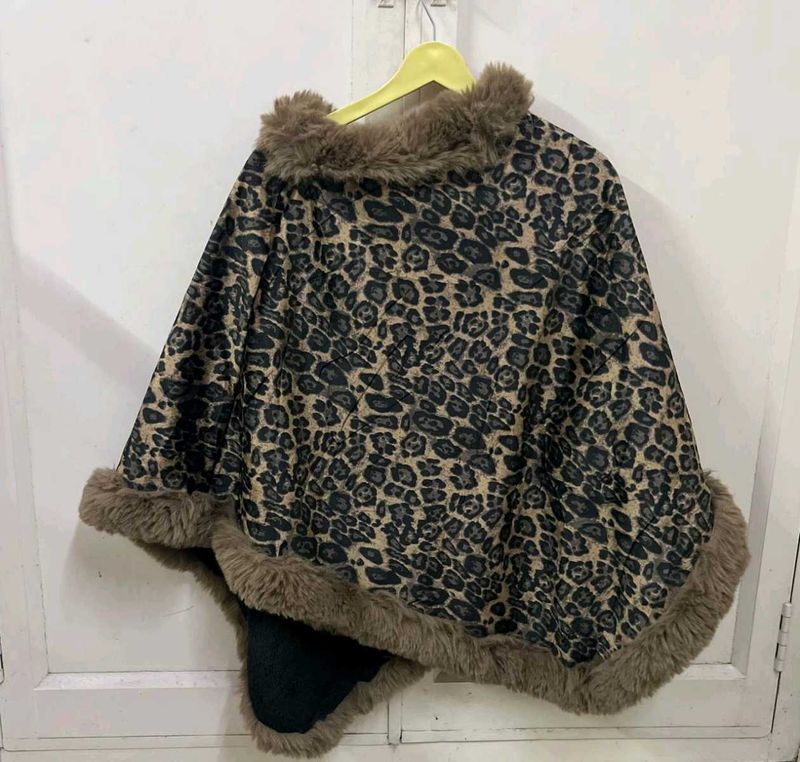 Leopard Print Faux Fur Cape