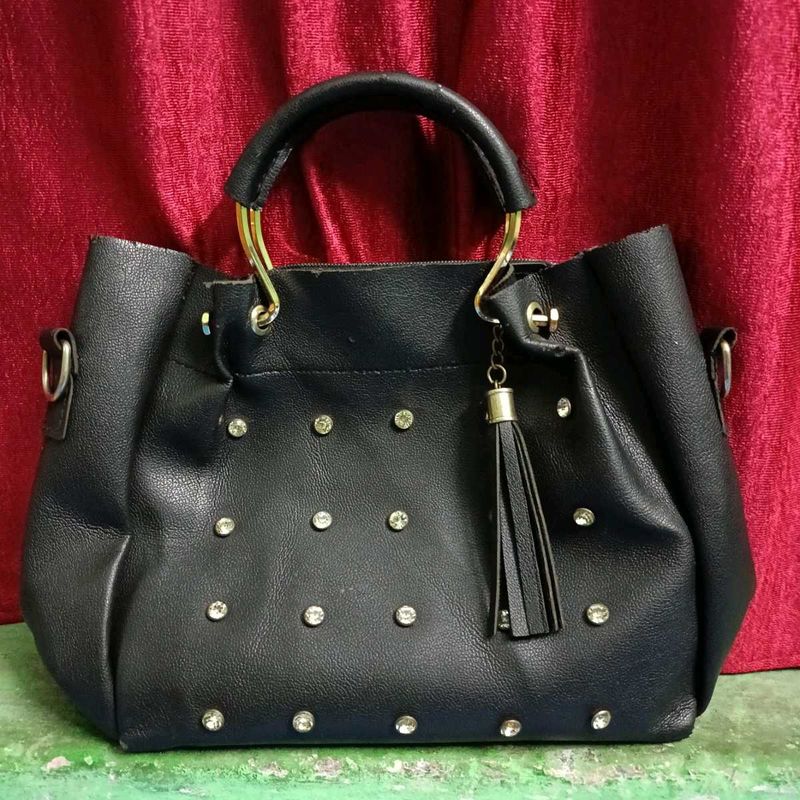Black Studded Bag Peach Colour Purse Red Side Ba