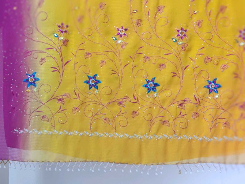 Embroidered Yellow &amp; Pink Sari