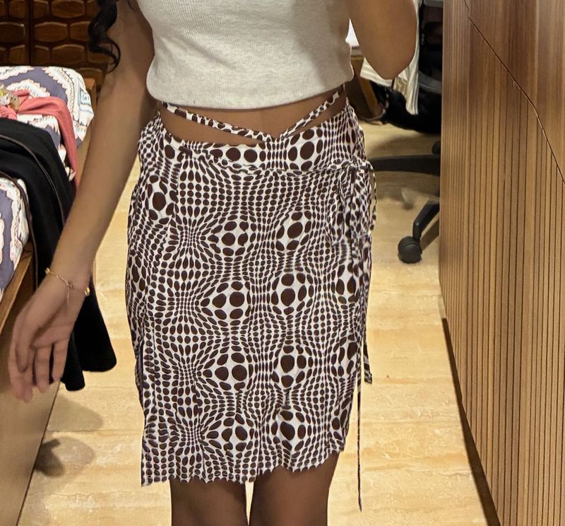 Brown Patterned Mini Skirt