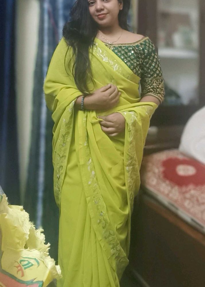 Lemon Yellow Georgette Design Saree