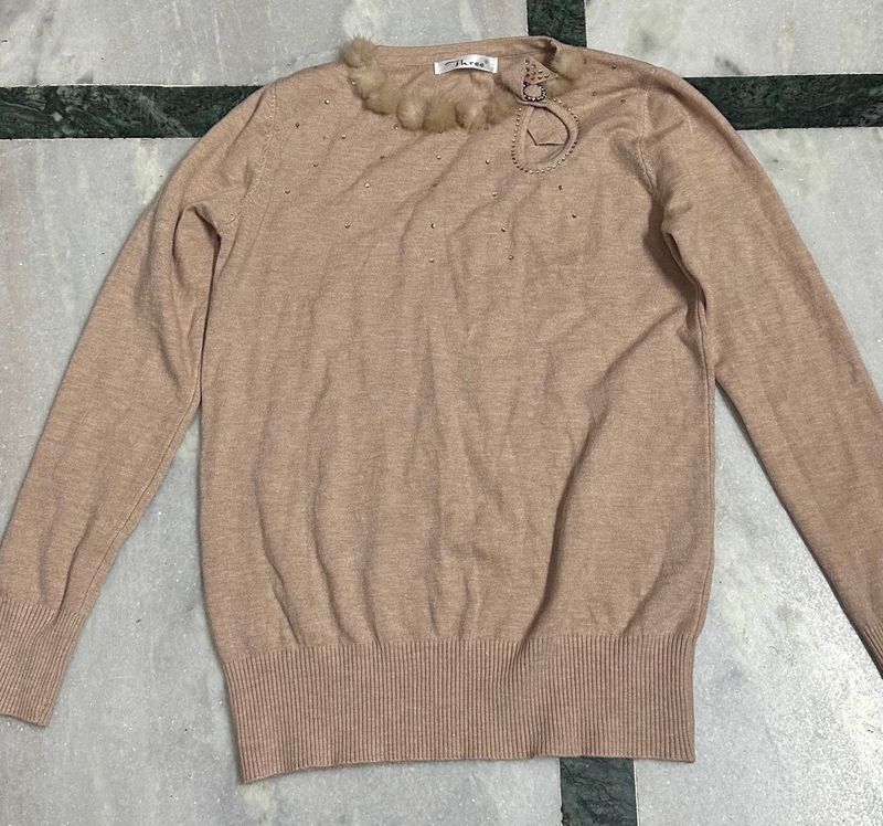 Beige Embellished Sweater