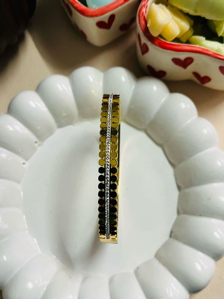 Gold &amp; Rhinestone Bangle Bracelet