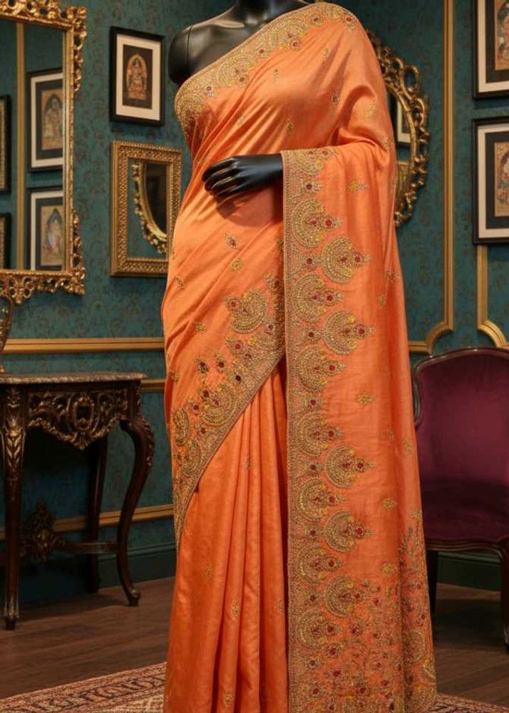 Embroidered Peach Saree