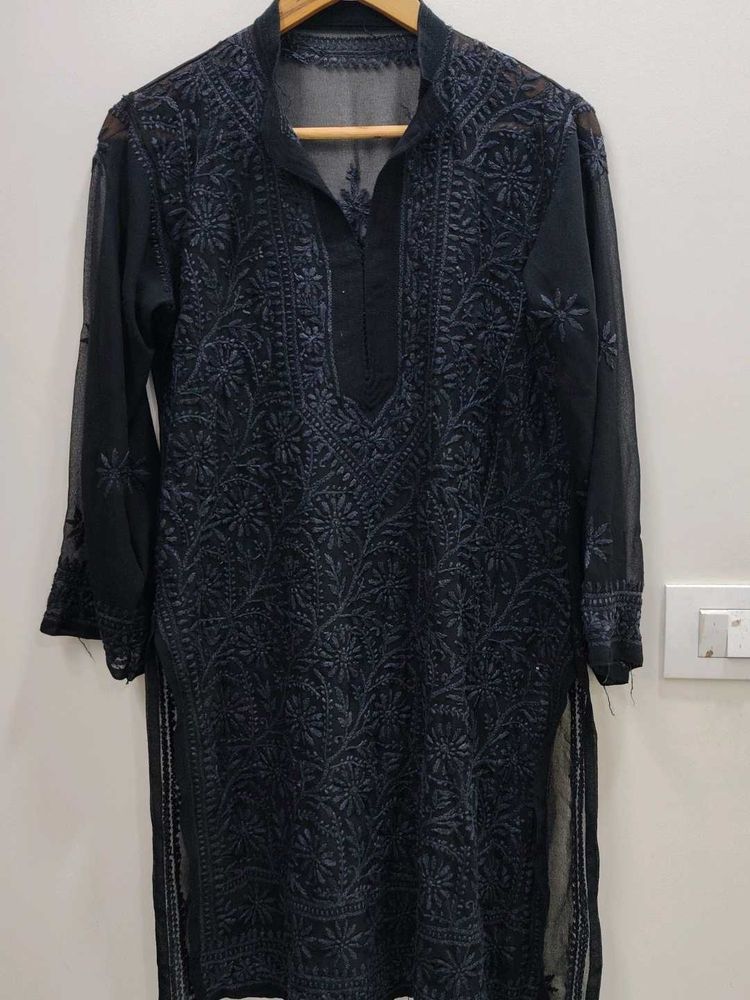 BLACK CHIKANKARI KURTA