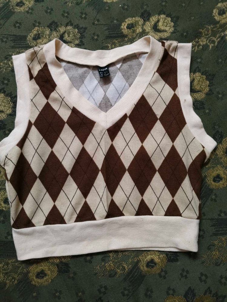 Argyle Knit Crop Top