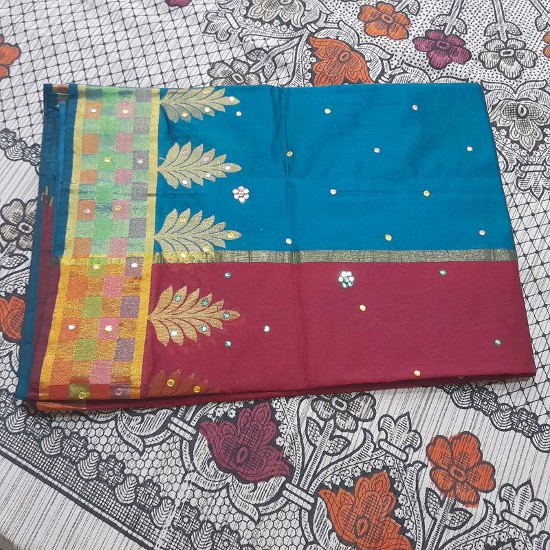 Elegant Blue &amp; Red Saree