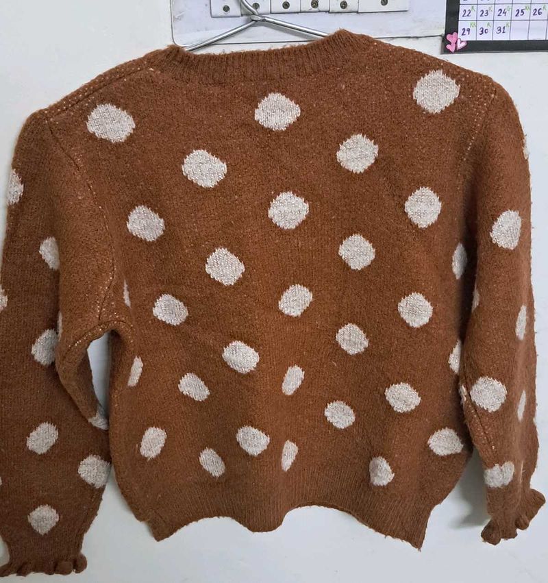 Polka Dot Ruffle Sleeve Sweater