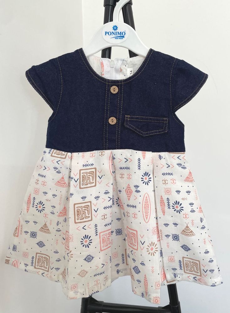 Cute Denim &amp; Tribal Print Baby Dress