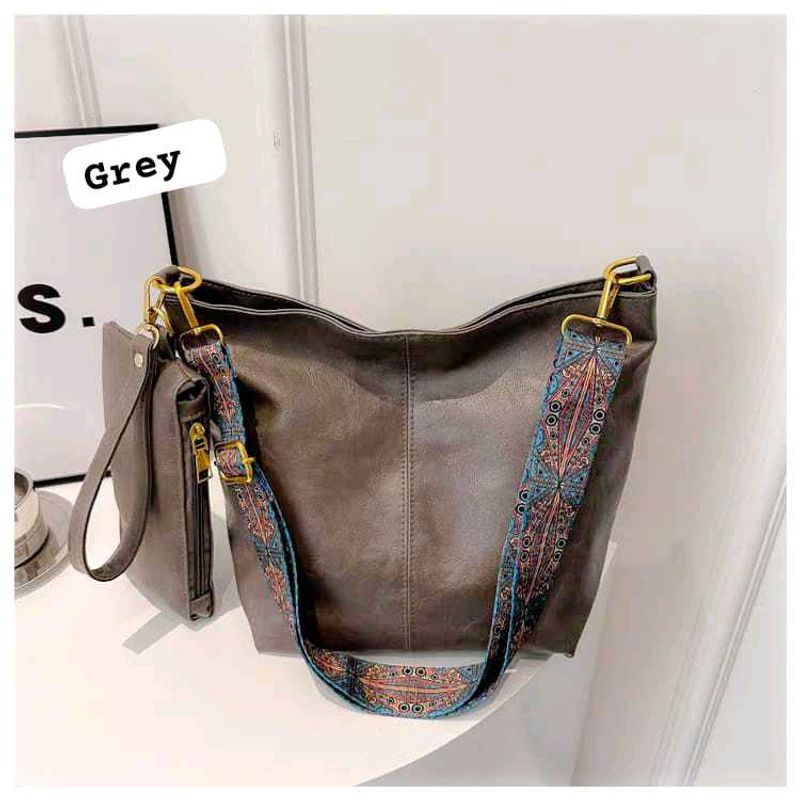 Grey Handbag with Colorful Strap
