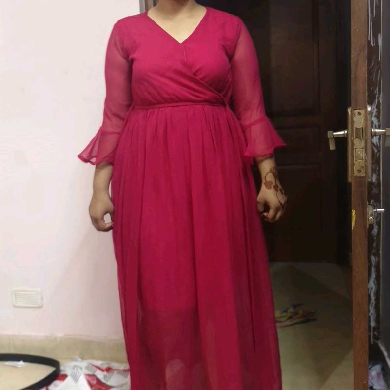 Rose Pink  Ruffle Sleeve Dress