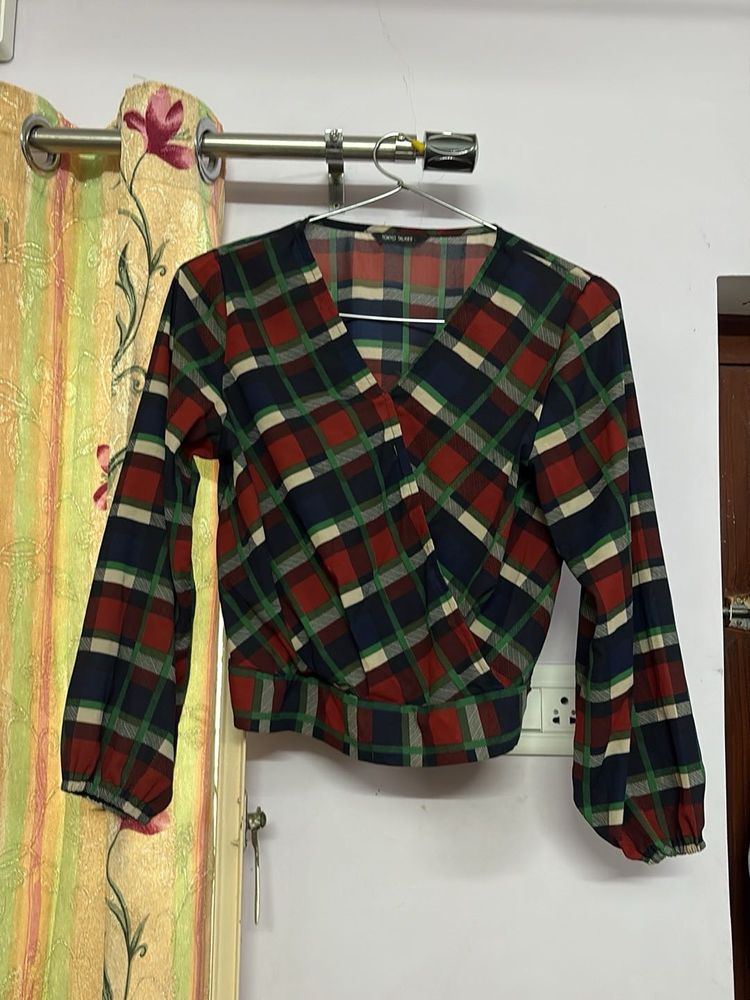 Plaid Wrap style Top