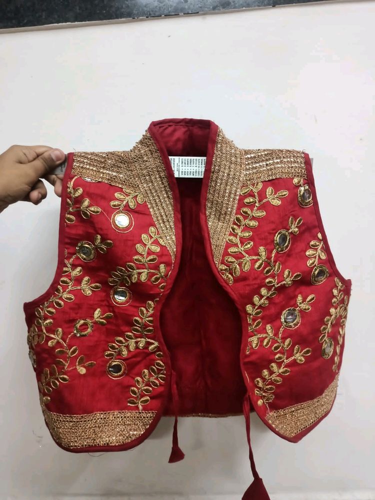 Red Worked Ethnic Overc Coat