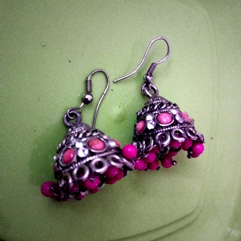 Pink Jhumka Earrings
