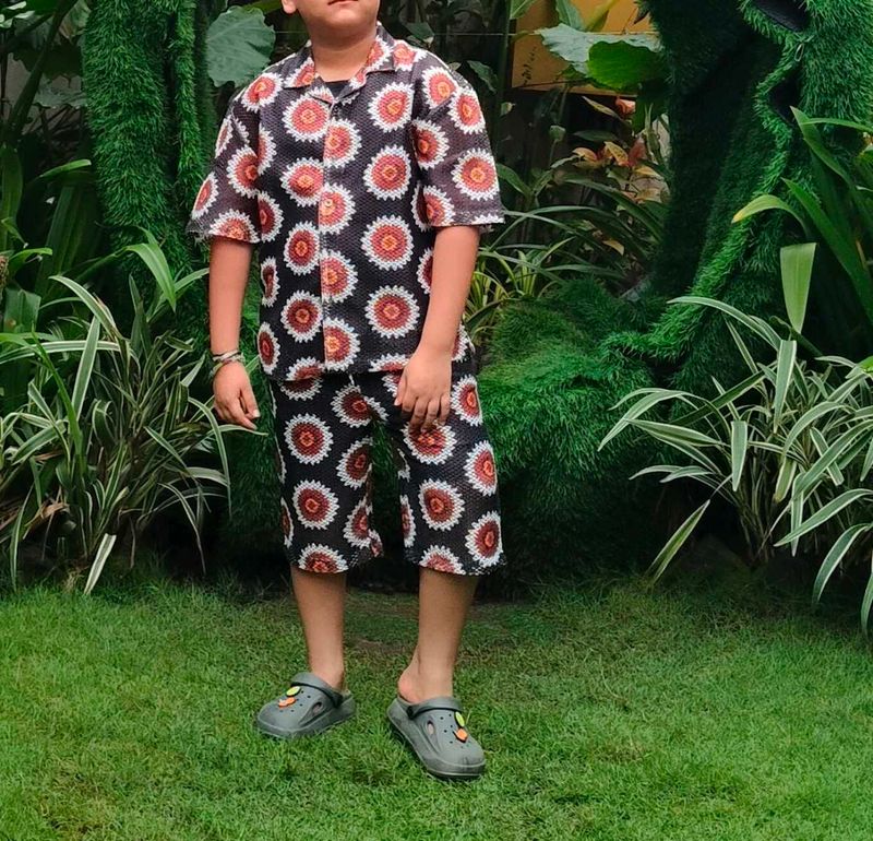 Boys Printed Shirt &amp; Shorts Co-ord Set
