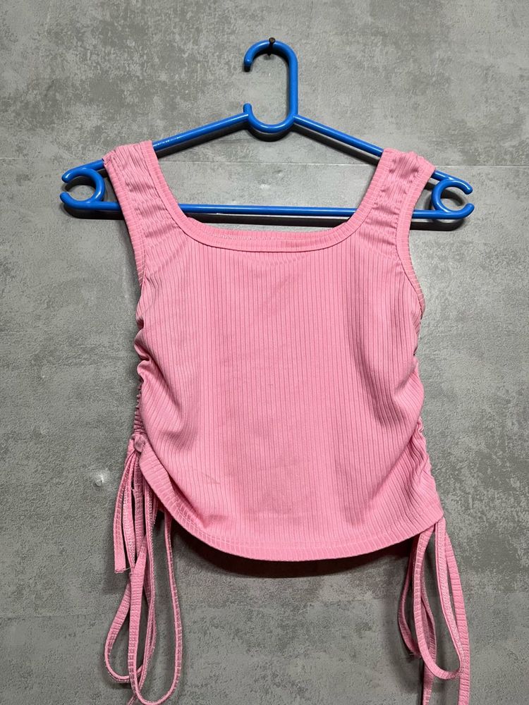 Pink Ribbed Cropped Tank Top