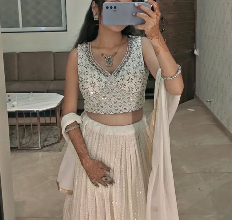 White Embellished Lehenga Set