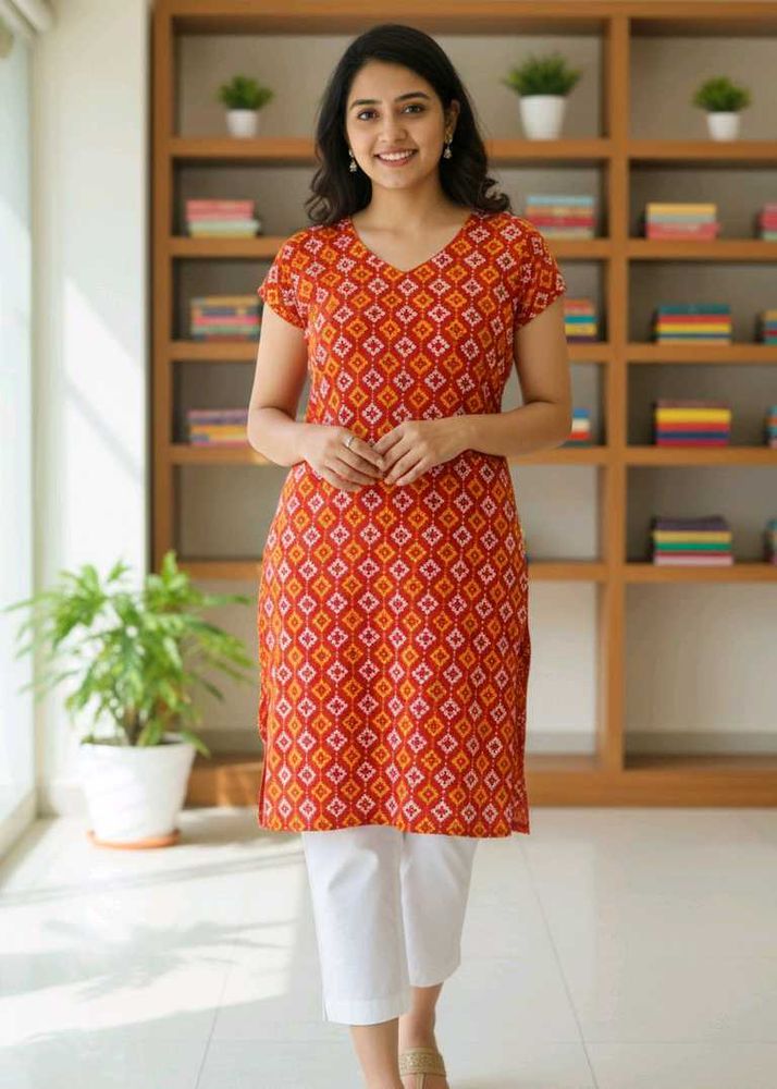 Stylish Red Printed Kurta