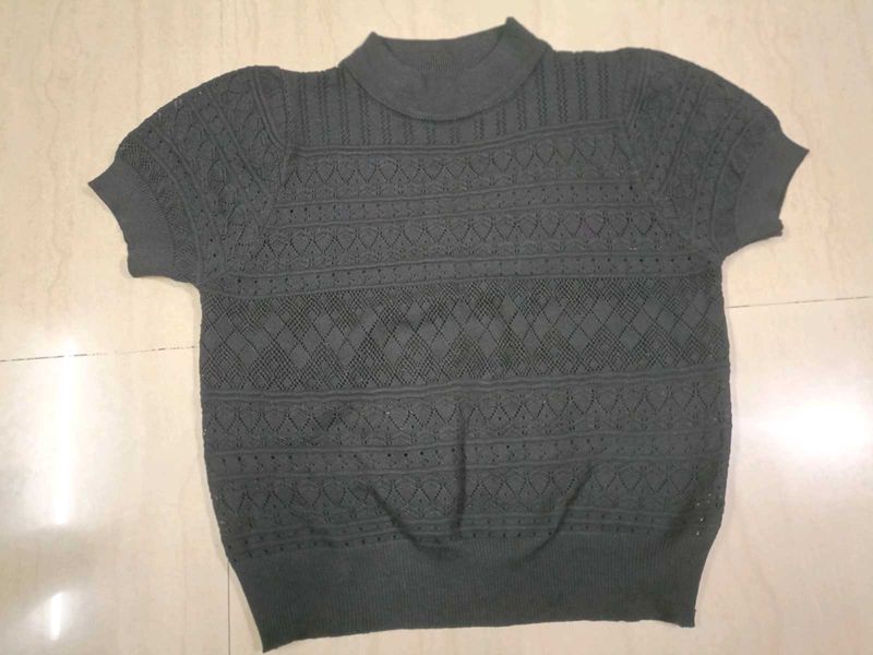 Crochet Knit Top - Jet Black Colour