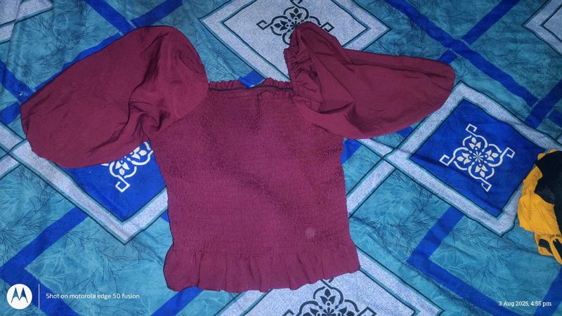 Cinched Maroon Crop Top