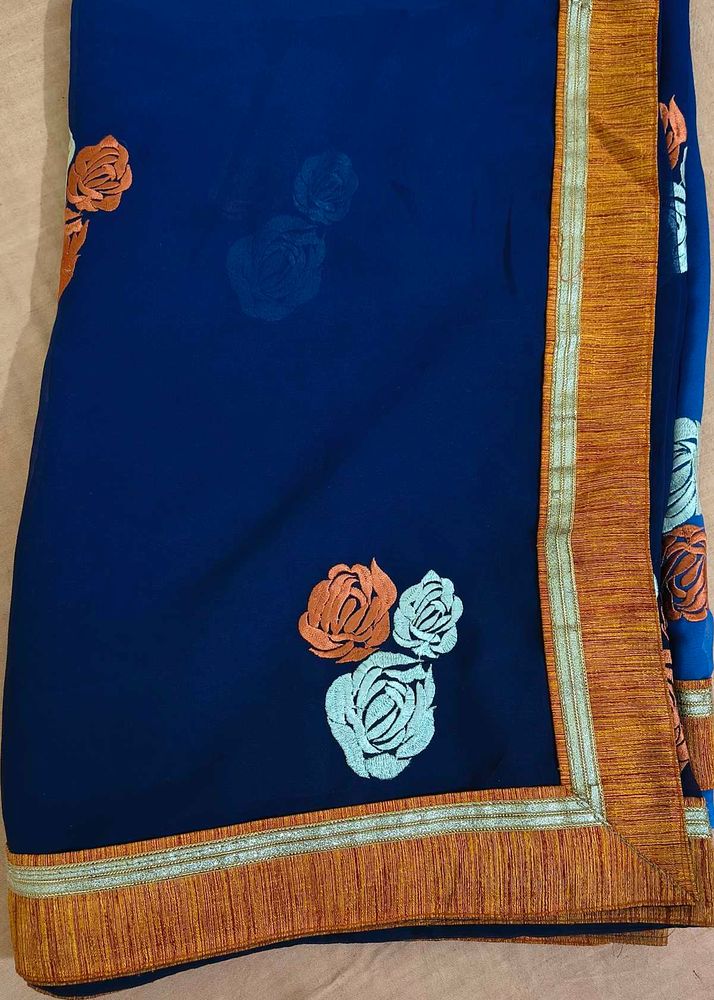 Elegant Navy Blue Floral Saree