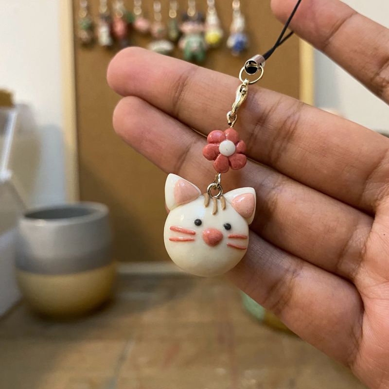Handmade cat clay charm