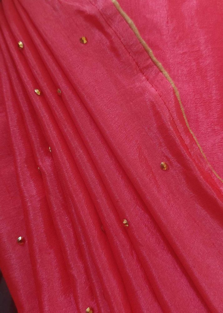 Rani Pink Saree With Golden Stones