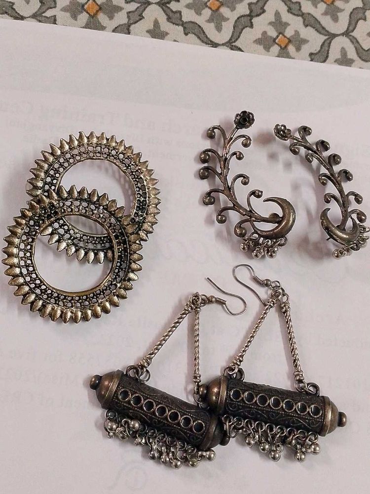3 Pair Of Oxidation Earings Danglers Ethnic