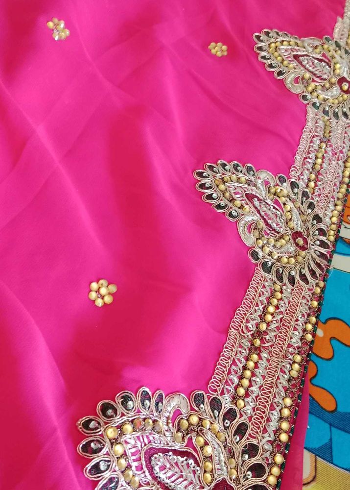 Elegant Pink Embellished Saree