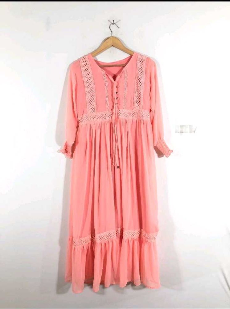 Peach Casual Dress Fully Lined
