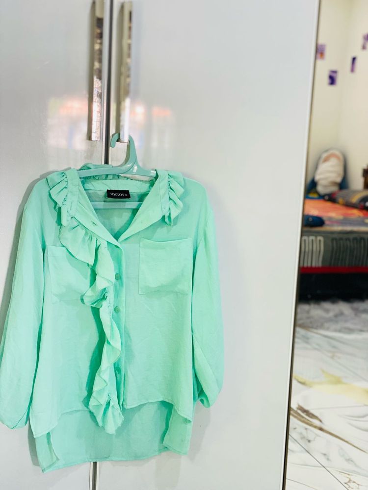 Mint Ruffle Blouse